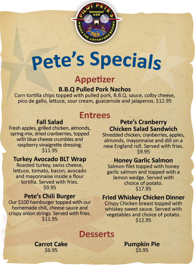 Pilot Pete's Main Menu